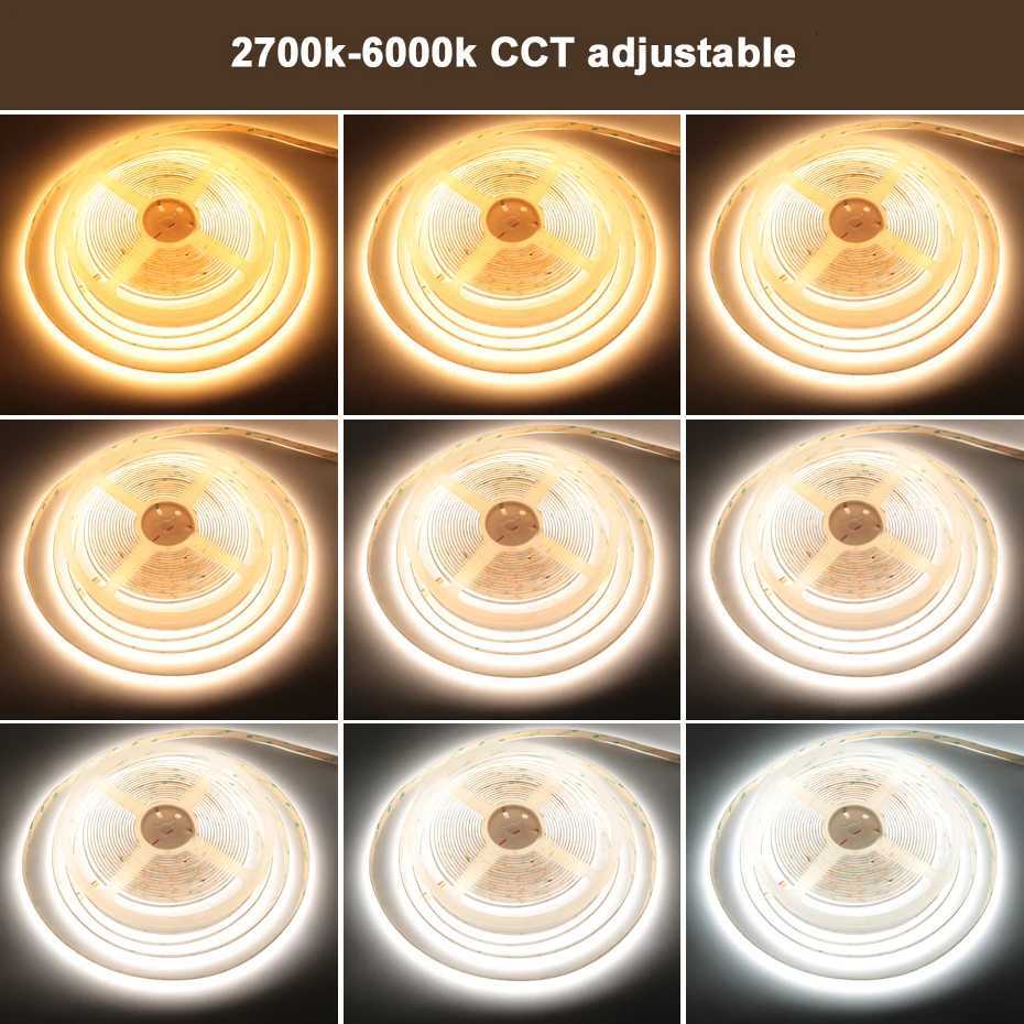 DC24V CCT COB LED Strip Light 560LEDs/m High Density Flexible Tape 2700K-6000K Tunable Dimmable RA90 for Room Decor 1M-10M M251129