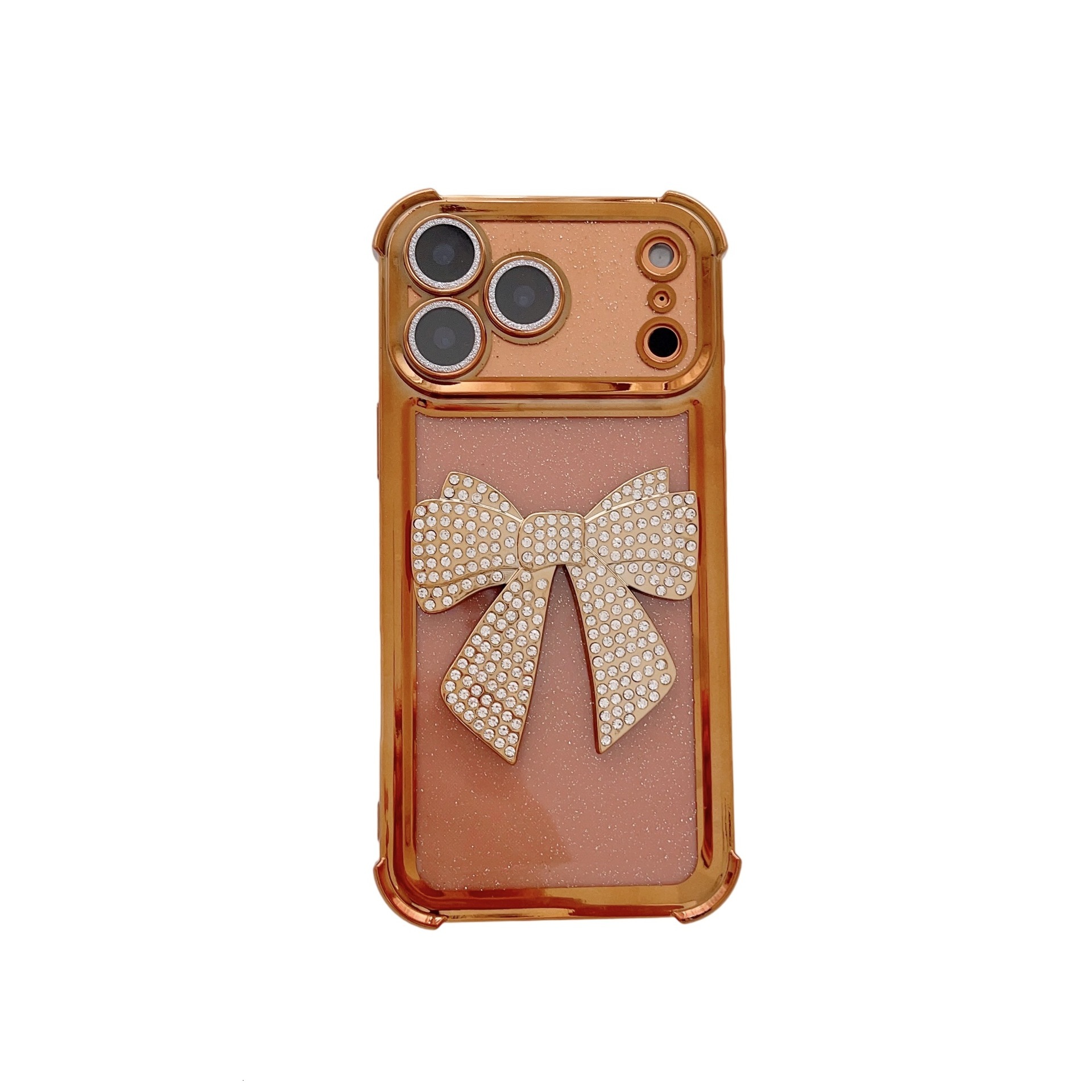 Rhinestone Bowknot Phone Case Compatible iPhone 17 Pro Max Electroplated Glitter Four-Corner Apple 16/15