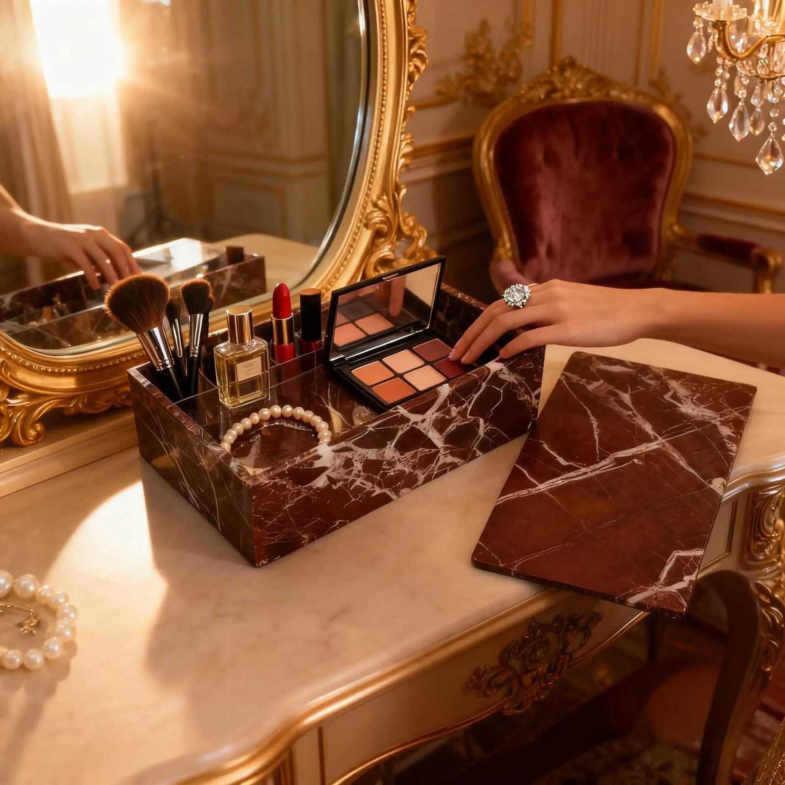 Natural Marble Cotton Swab Holder Rectangular Organizer for Qtips Makeup Bathroom Vanity Purple Stone Tray Box Y251129