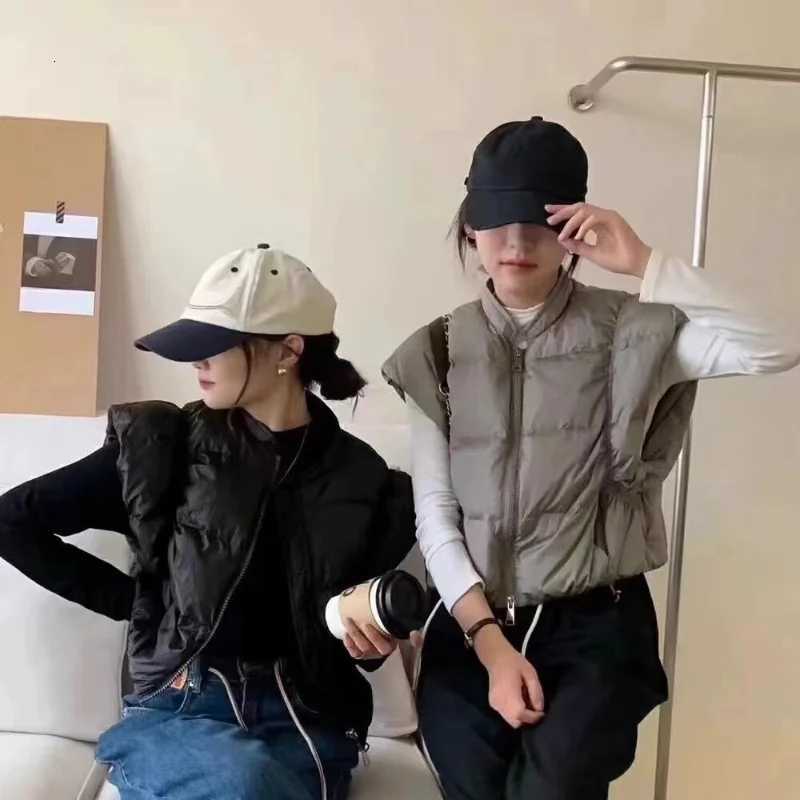 Korean waistcoat ultra-short down vest fashion thickened sleeveless down jacket personality pleats outerwears warm waistcoatT251129