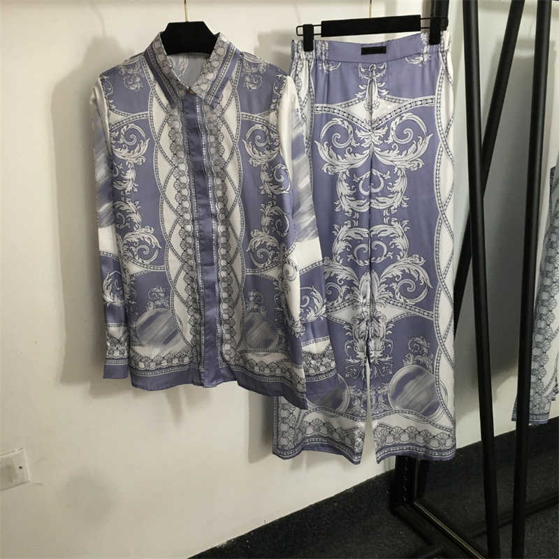 Elegant Womens Designer Pajamas Set Homewear Floral Print Shirt Wide Leg Pants Breathable Comfort Sleepwear Lounge Outfit Summer Nightwear