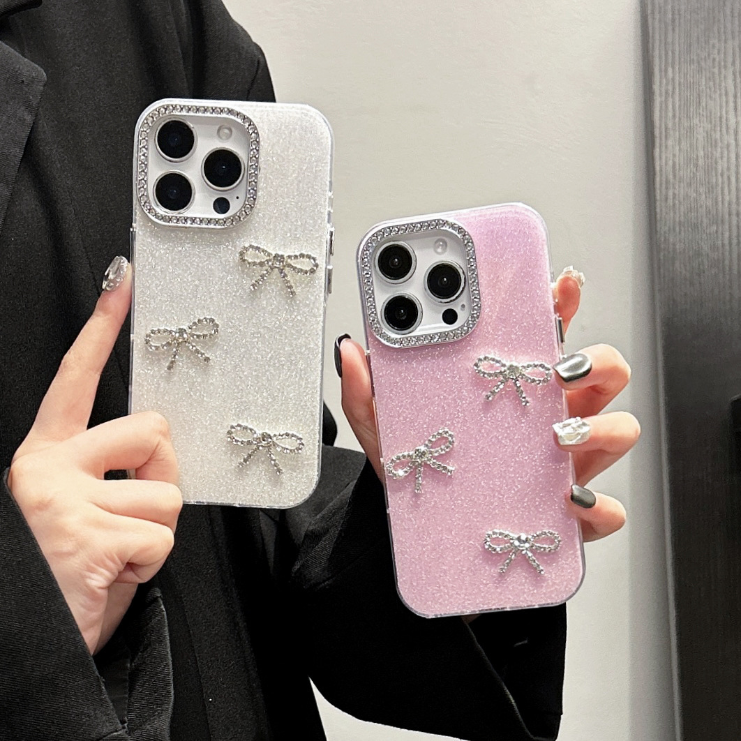 Bowknot Phone Case iPhone 16 Pro Max Compatible with Apple 15/14/13 Pro 3D Glitter Rhinestone Protective Case