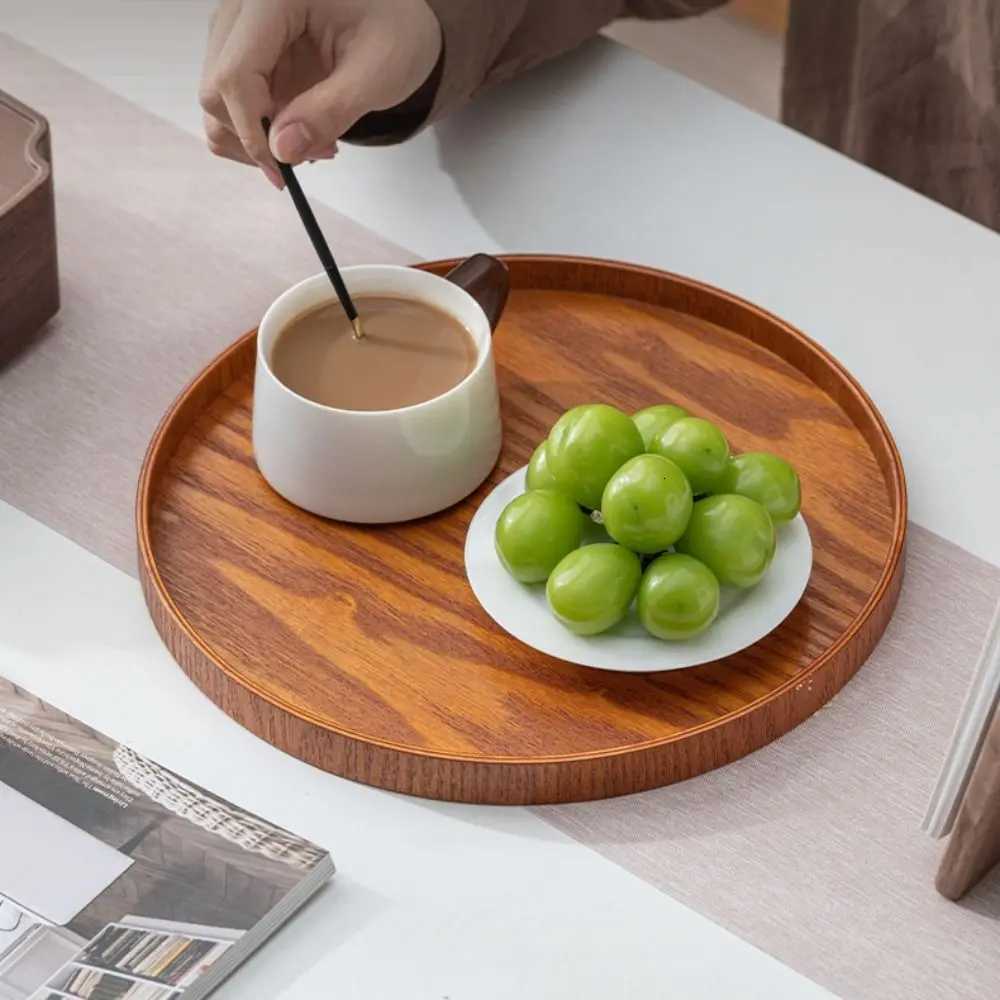 Multifunctional Round Wood Serving Tray Simple Natural Decorative Tray Handmade Storage Tray Entryway Y251129
