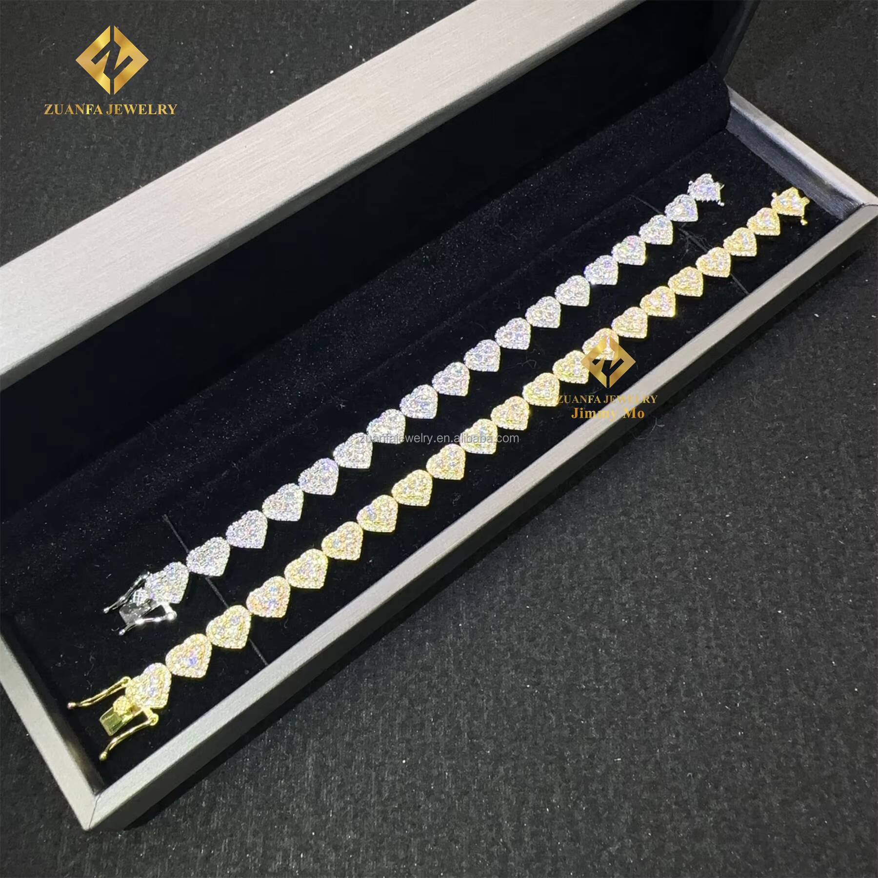 Drop Shipping in Stock Shining Jewelry Elegant 925 Sterling Silver 8mm Hip Hop Iced Out Moissanite Diamond Heart Cuban Bracelet