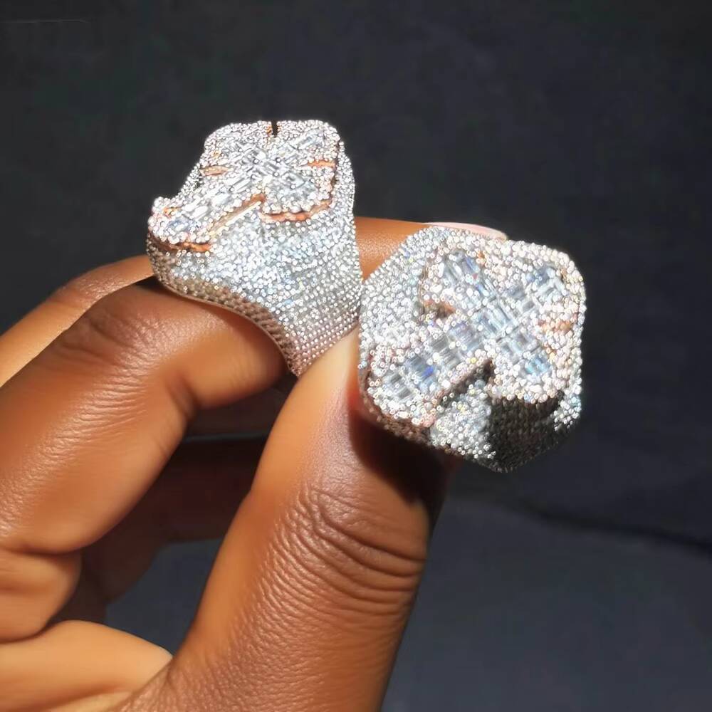 Big Heavy Two Tone Brass Classic Men Hip Hop Cross Ring Full Paved Geometric Round Square Cubic Zirconia Ring Jewelry