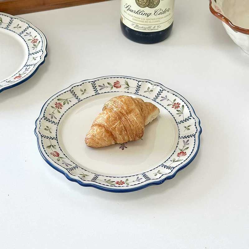 Luxury French Printed Ceramic Plate Vintage Household Serving Plates High-end Western Style Pasta Disc Exquisite Patchwork Tableware Y251129