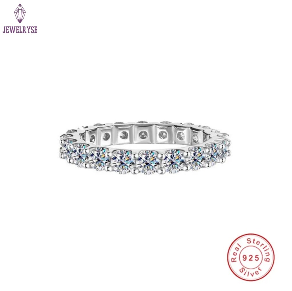 Sparkling Gorgeous Handmade Full Round Cut Moissanite Diamond Gemstones Wedding Rings Pure 100% 925 Sterling Silver Party Eternity Women Band Ring Gif
