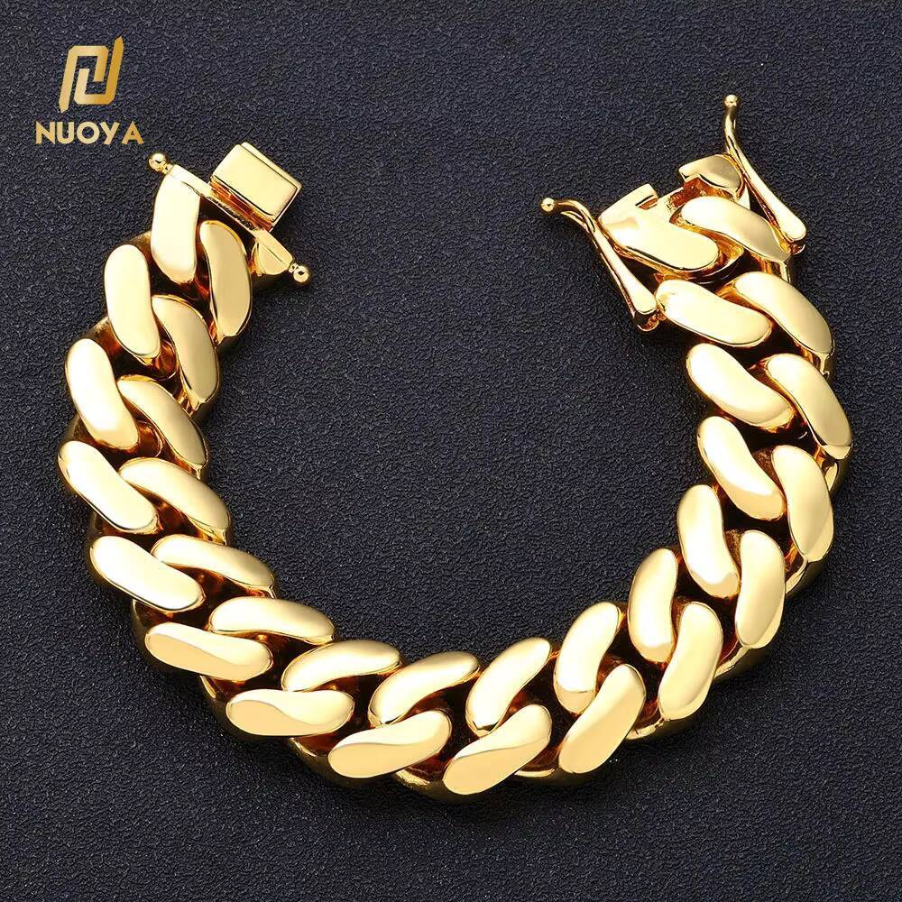 Luxury 14mm Cuban Chain Iced Out Hip Hop Bracelet Gold Plated Zircon Diamond Mainly Made of Brass for Parties
