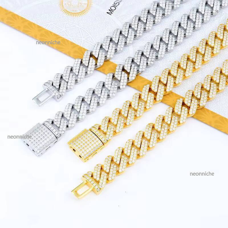 2024 Recommend Sterling Sier Hiphop Jewelry 15mm Sharp Angled Style Iced Out Moissanite Cuban Link Chain Men Necklace