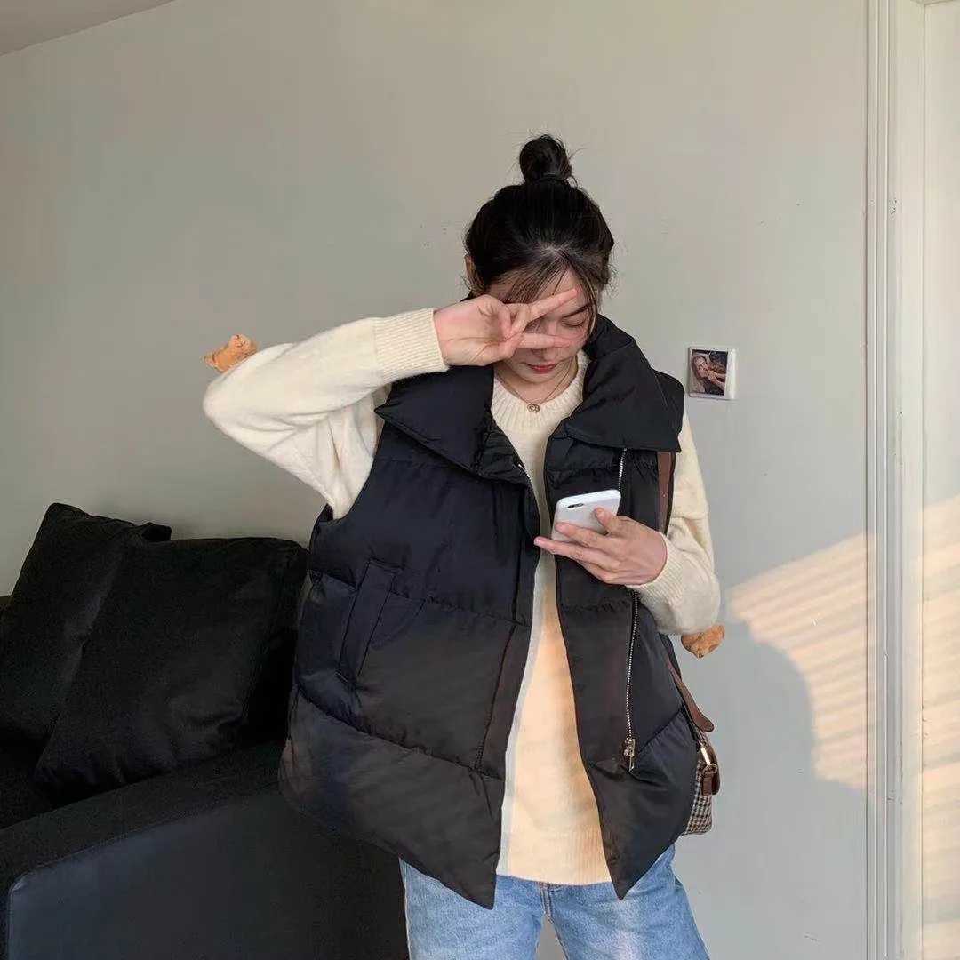 Womens Winter Short down Sleeveless Vest Warm Stand Collar Zipper Jacket Casual Fashion Quilted Cropped Coats Street OuterwearT251129