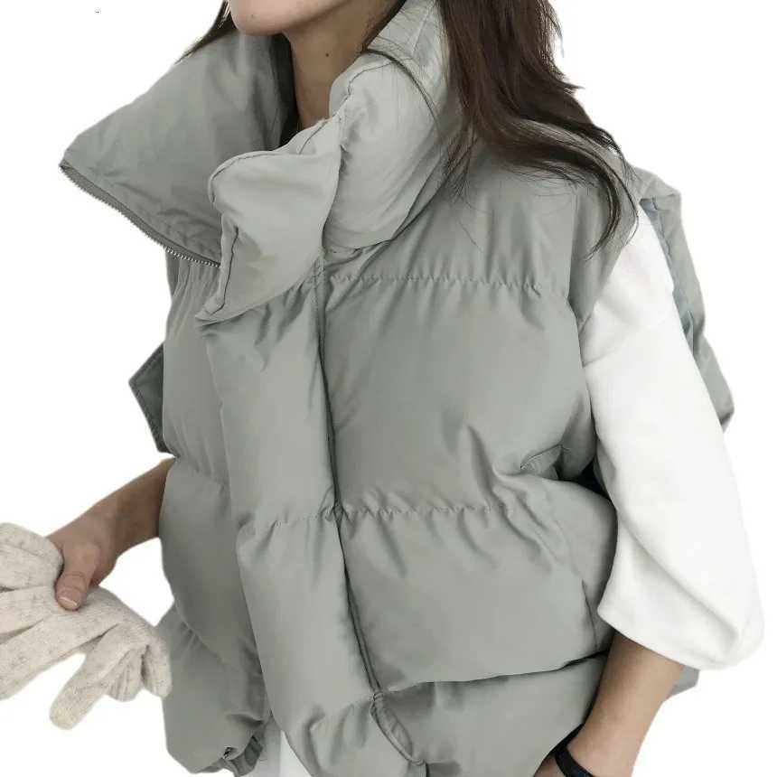 2025 Winter New Fashion Womens Turn-down Collar Zipper Casual Trendy Solid Color Loose Casual Trendy Sleeveless Vests FemaleT251129