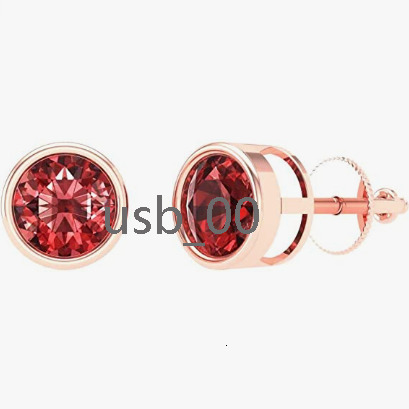Brilliant Round Cut Solitaire Studs Moissanite Natural Garnet 14K Rose Gold Earrings Screw Back