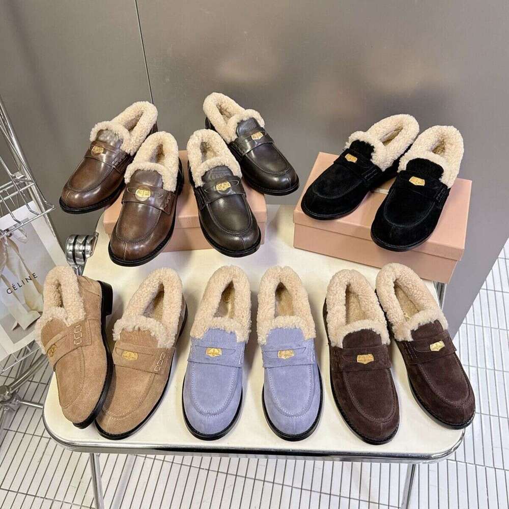 Winter Fur shoe Women Cowhide Training Shoe Designer woman shoe loafer Autumn cool warm Suede leather shearling penny loafers Ladies Coin Casual Shoes