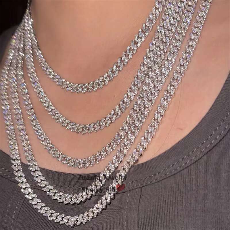 Zuanfa Jewelry Hip Hop Iced Out 6MM Solid 925 Silver VVS Small Women Moissanite Cuban Chain