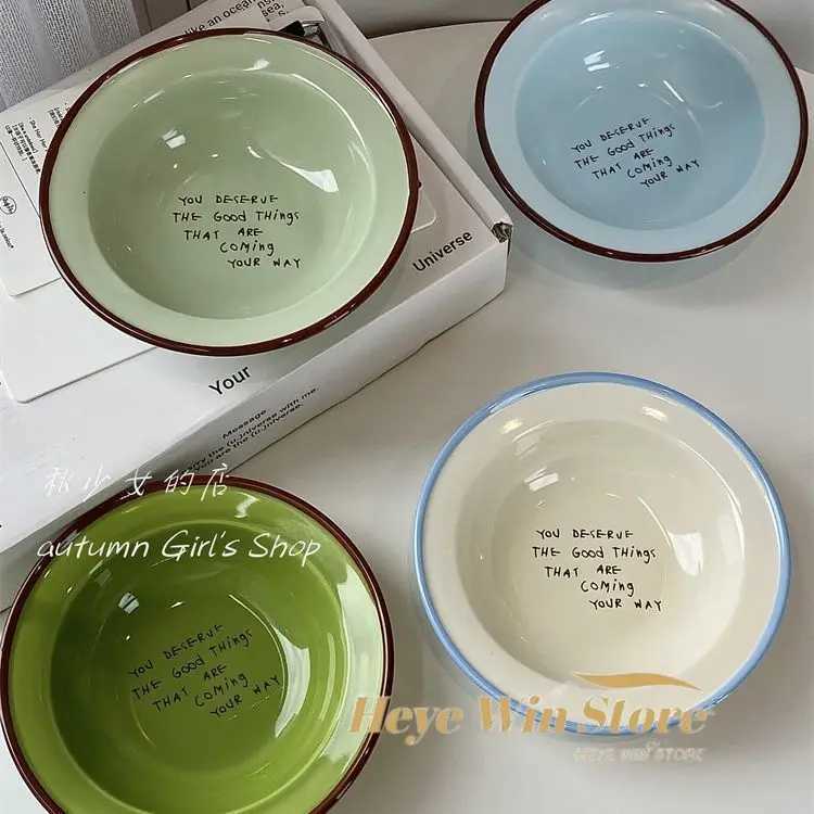 Luxury Korean Style Letter French Bowl Tableware Ceramic Plate and Bowl Set Household R Bowl Breakfast Plate for One Person Y251129