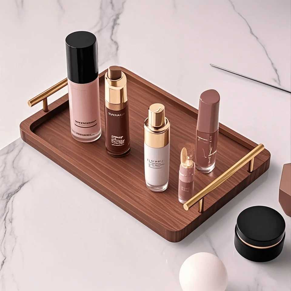 1pc brown bamboo trays with handleskitchen counter storage traysdining service trayshome decoration traysliving room bedside Y251129