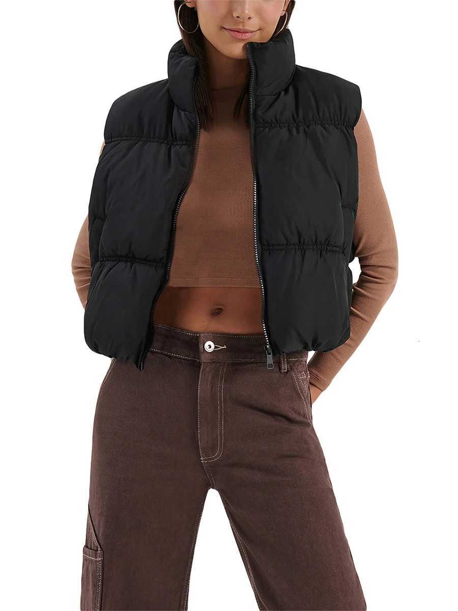 Women s Winter Quilted Waistcoat Solid Color Lightweight Zip Stand Collar Winter Vest Sleeveless JacketT251129