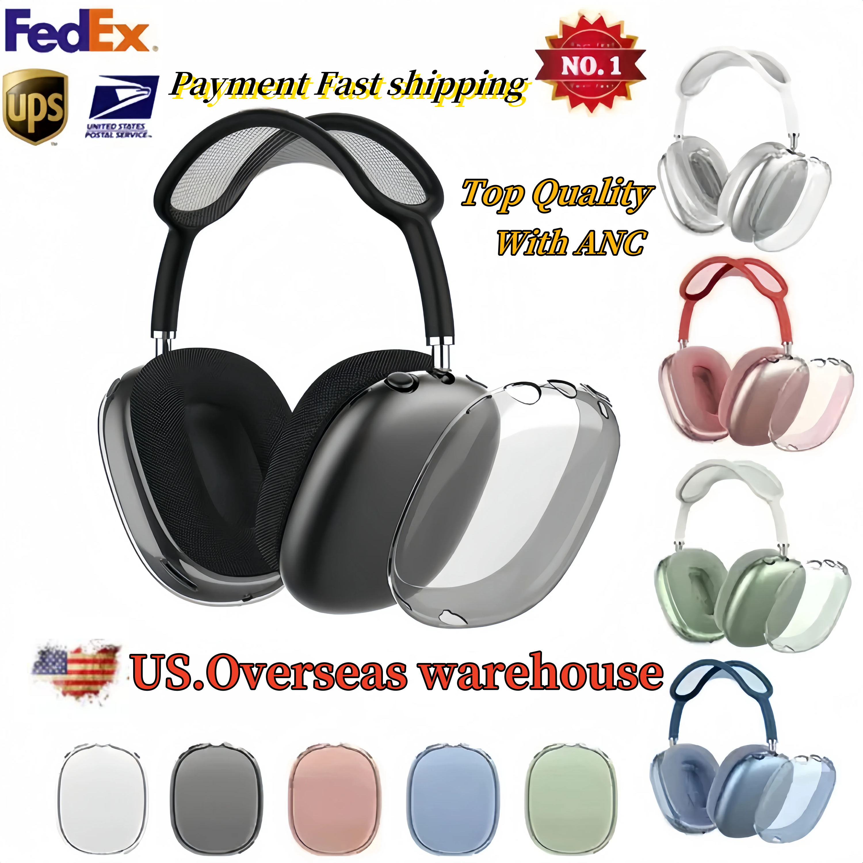 USA Stock For Airpods Max 2 Headband Earphones Headphone Accessories Transparent TPU Solid Silicone Waterproof Protective case AirPod Maxs Headset cover case