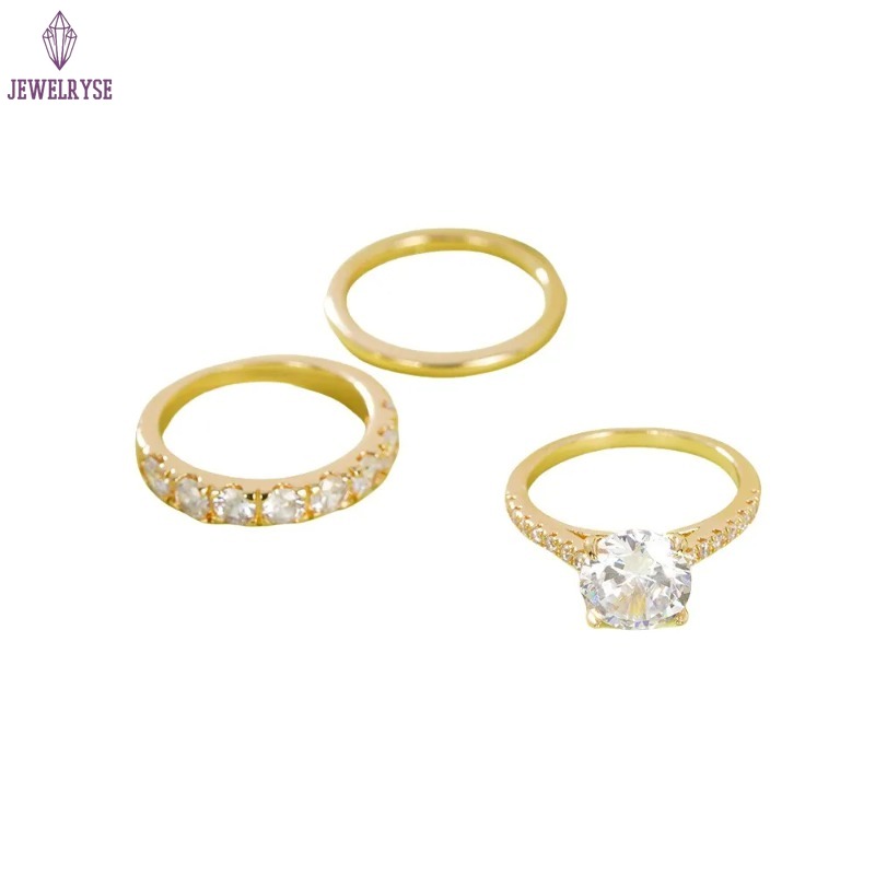 3PCS Wedding Rings Elegant Vintage Jewelry 10KT Gold Fill Round Cut White Cubic Zircon CZ Diamond Gemstones Party Eternity Women Bridal Ring Set Gift