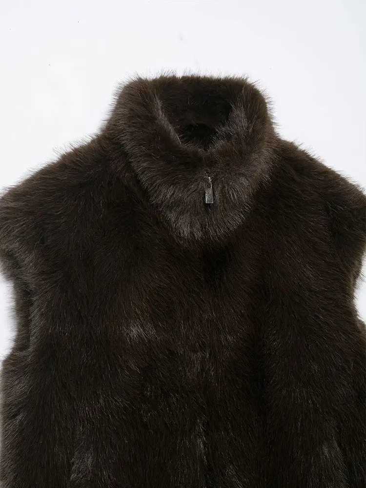 NLZGMSJ Faux Fur Vest Top Women Fashion Turtleneck Fluffy Vests Coat 2025 Winter Female Elegant Sleeveless Waistcoat OuterwearT251129