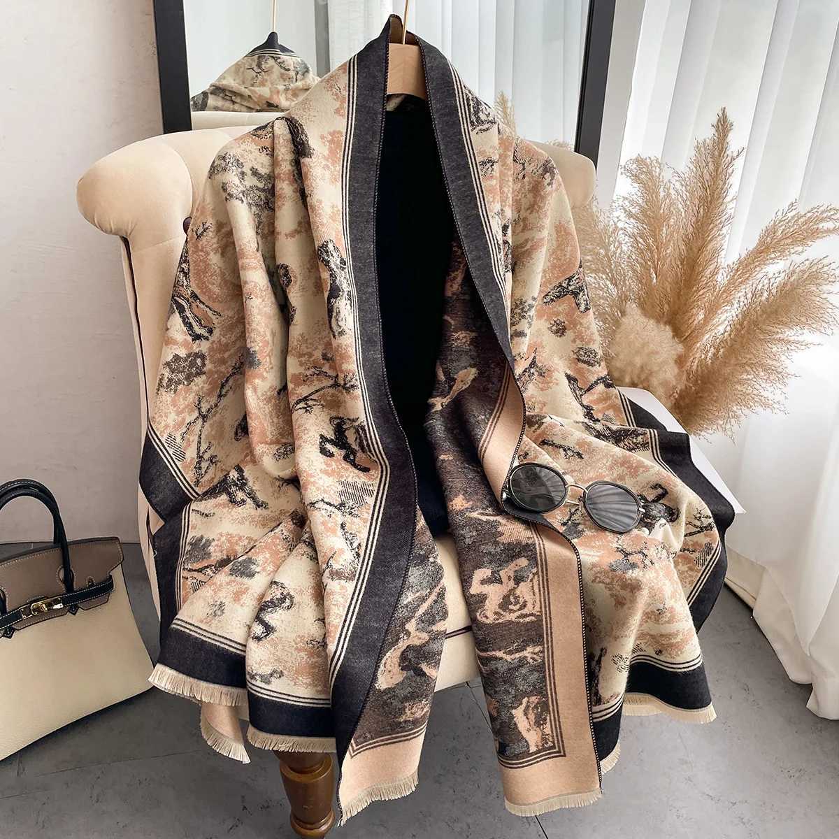 Luxury Winter Cashmere Scarf Women Design Warm Blanket Poncho Scarves Female New Animal ShAWl Thick Foulard BufandaJ251129