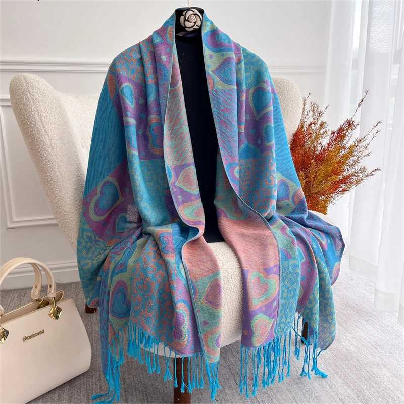 Thicken Embroidery Cashmere Winter Scarves Women Pareo Cape Warm Muslim Shawl Chunky Headscarf Wrap Ladies Elegant Poncho Turban H260618