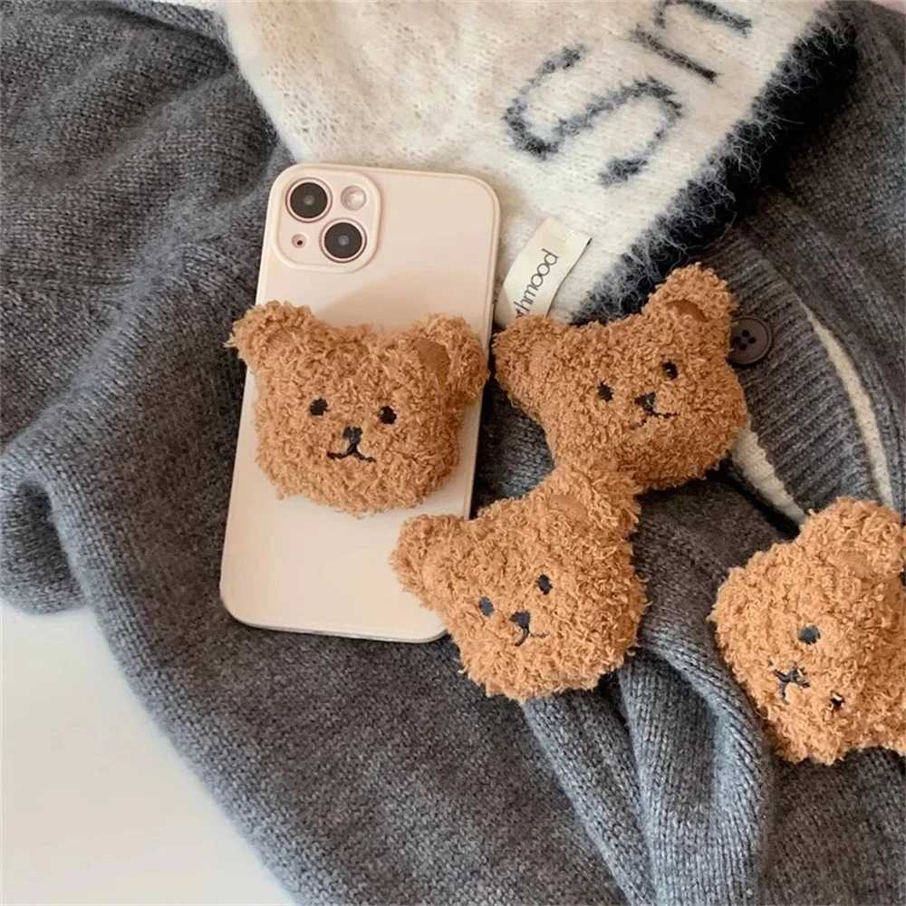 Korea 3D Cute W Plush Bear for Magnetic Phone Griptok Grip Tok Stand for IPhone Wireless Charging Holder Bracket Ring Y251129