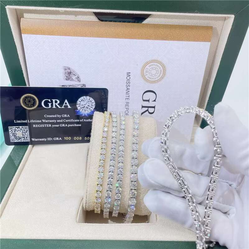 6.5MM Round VVS Moissanite 9 Inches Iced Out Moissanite Diamond Mens 18K Solid Gold Tennis Chain Bracelet With Certificate