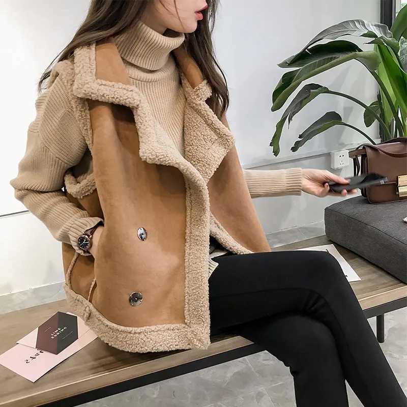 Womens Suede Shearling Vest Sleeveless Oversized Faux Shearling Jacket for WomenT251129