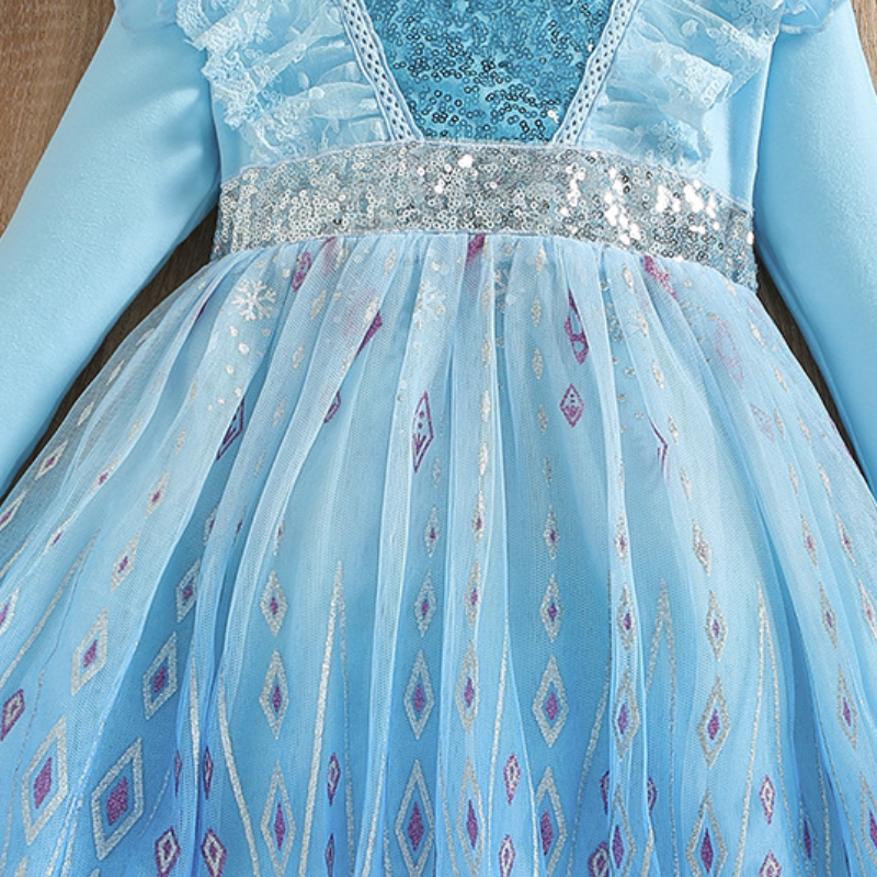 Disney Elsa princess dress for girls princess dress birthday outfit dress beach dress long sleeve puffy tulle dress girls clothing comfortable and sof