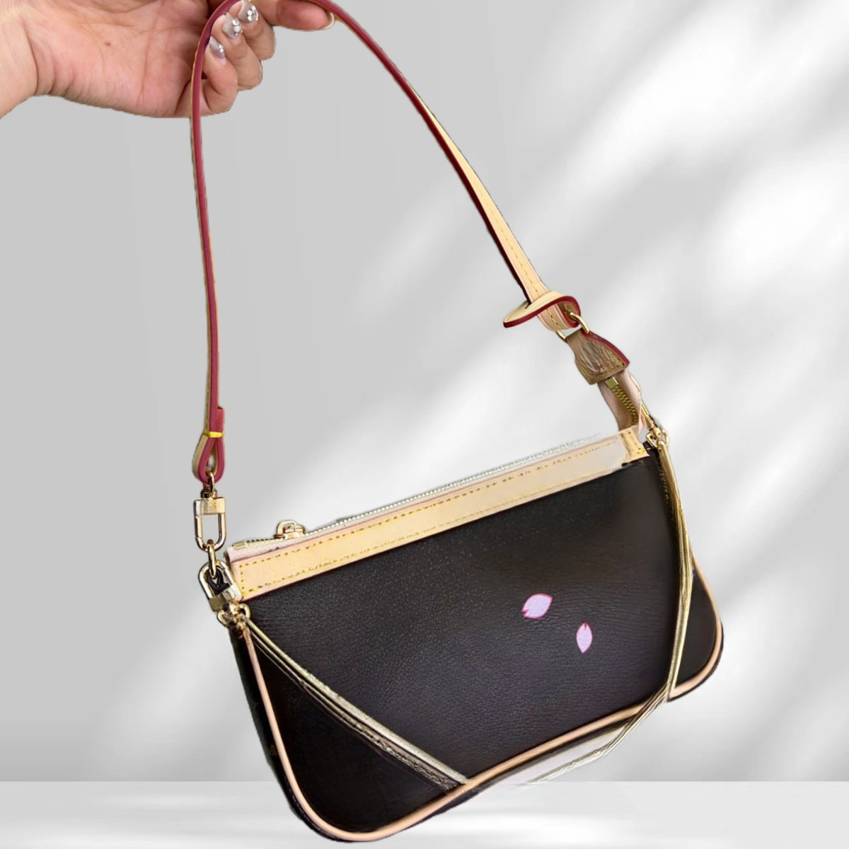 2026 Brown leather with pink Flower crossbody bag Winter Style For Women messenger bag