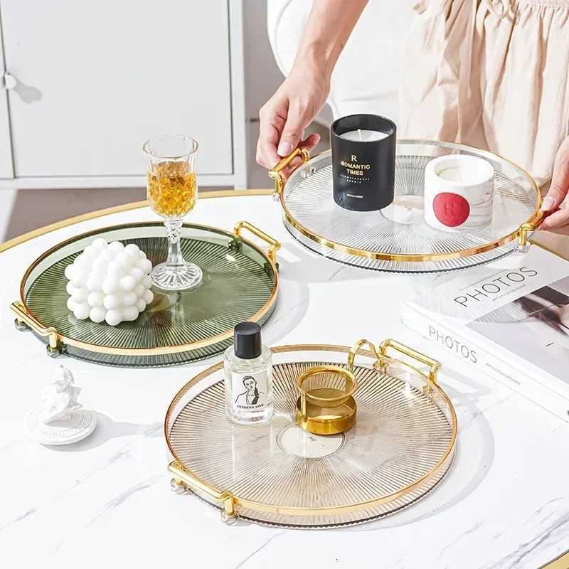 Round Storage Tray Home Living Room Coffee Table Tea Cup Storage Plate Acrylic Tray Aromatherapy Organizer Tray Home Decor Y251129