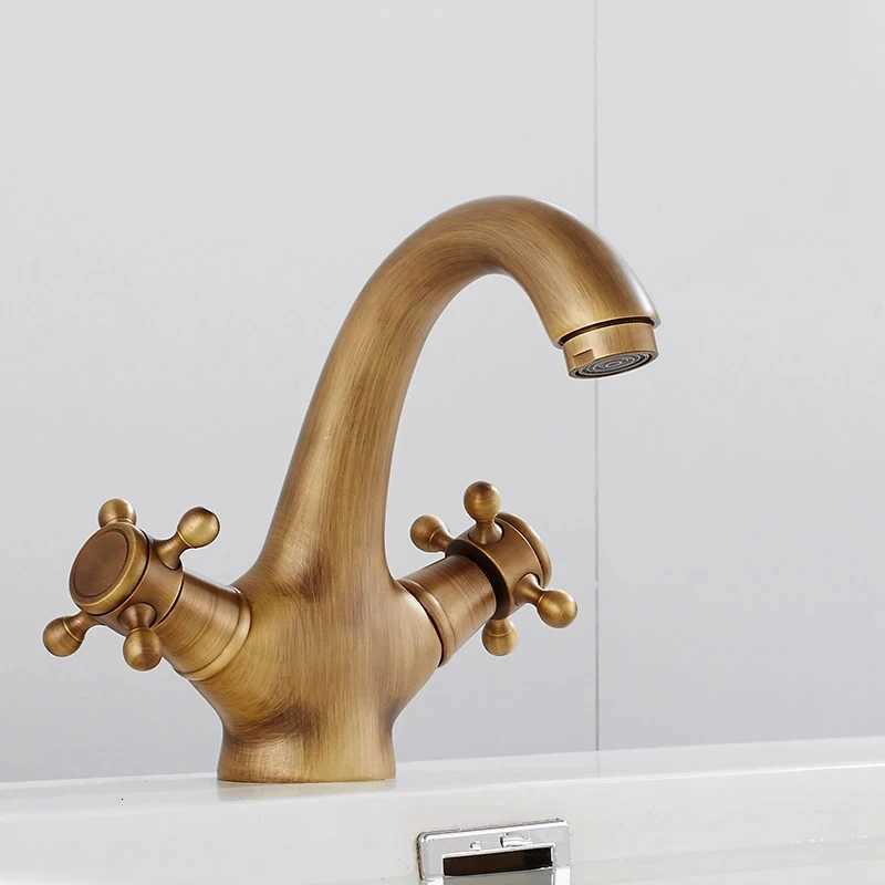 Antique Brass Bidet Shower Basin Faucet Dual Cross Handles Hot Cold Water Mixer Tap Spout Kitchen Bathroom Toilet Water Tap M251129