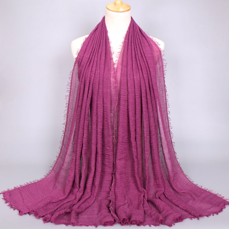 K566 New style pleated solid color cotton solid color scarf Cotton and linen feel fur edge large size ladies headscarf scarf wholesale