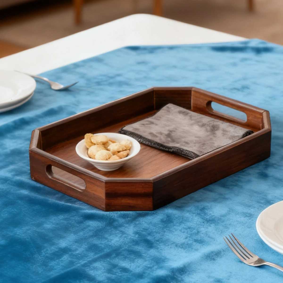 1pc Solid Wood Storage Tray With Hollow Handle For Living Rooms Bedrooms Sofas And Outdoor Activities Y251129
