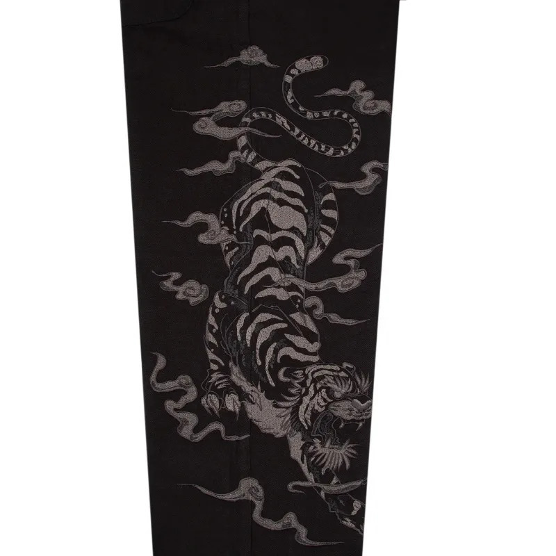 Derschutze Series Yakuza Black Jeans Y2K Retro Washed Wide Leg Pants Fashionable Printed Leather Gothic Baggy Low Unisex Jeans 251128