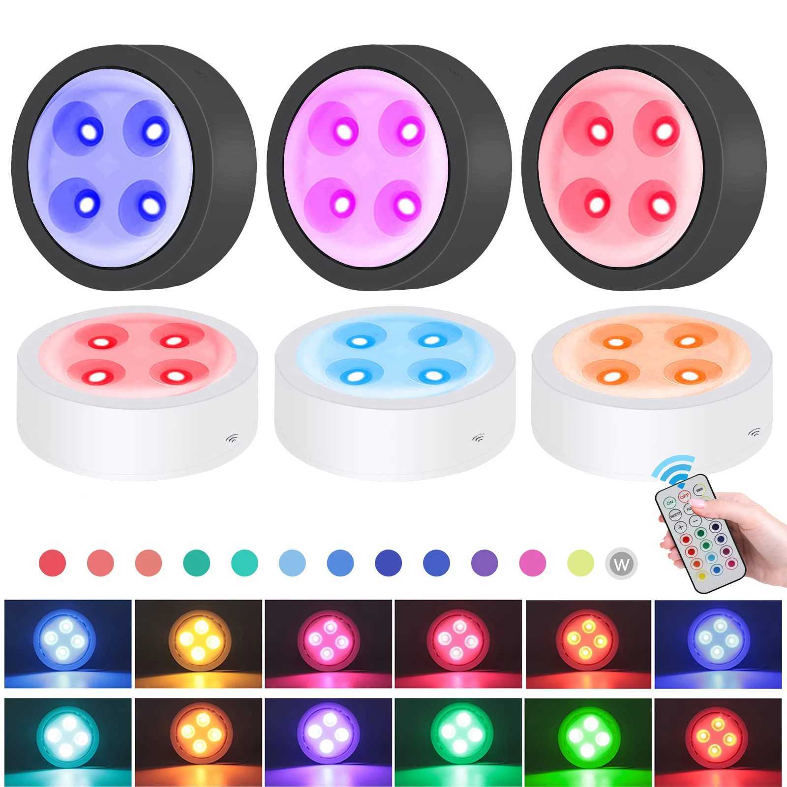 1-5Pcs Wireless Under Cabinet LED Lights For Kitchen RGB Color Changing Puck Night Light Remote Control Closet Lamp Battery M251129