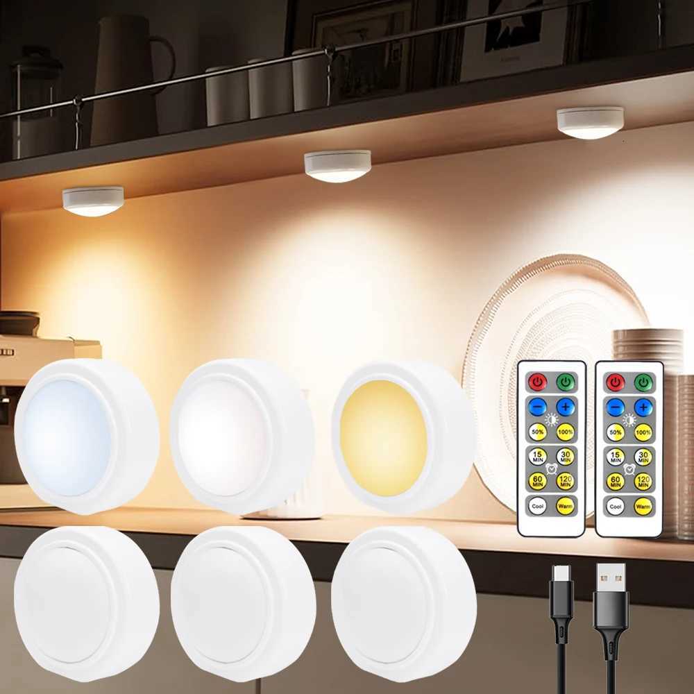 3 Color Puck Light Remote Rechargeable Atmosphere Holiday Lighting LED Cabinet Kitchen Dimming Color Magnetic Night Light M251129