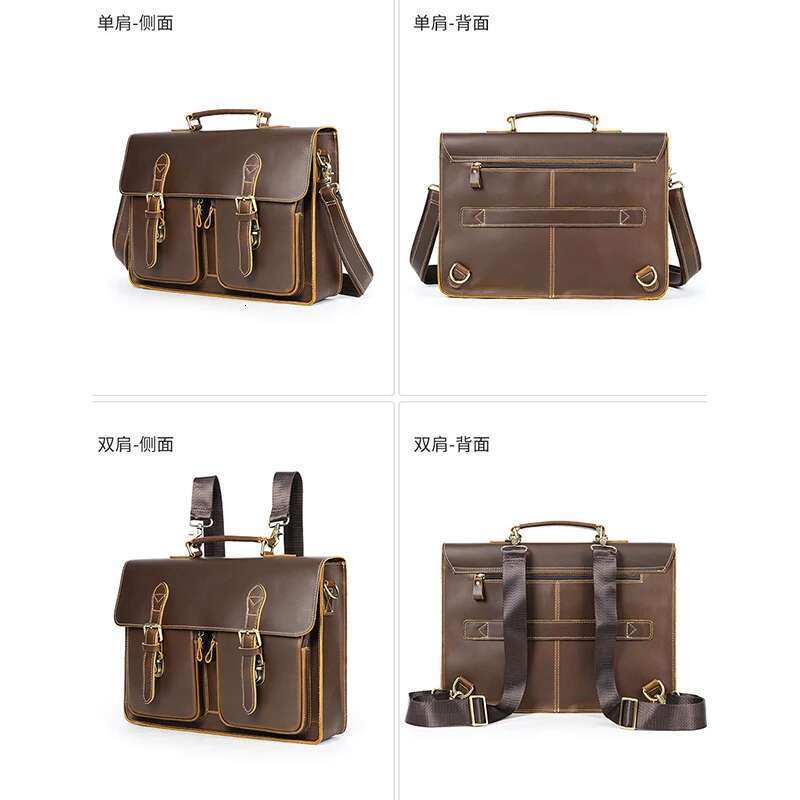 Vintage Handbags Leather Notebook Cowhide Travel Trolley Wheel Lage Men's Messenger Bag Business Briefcases