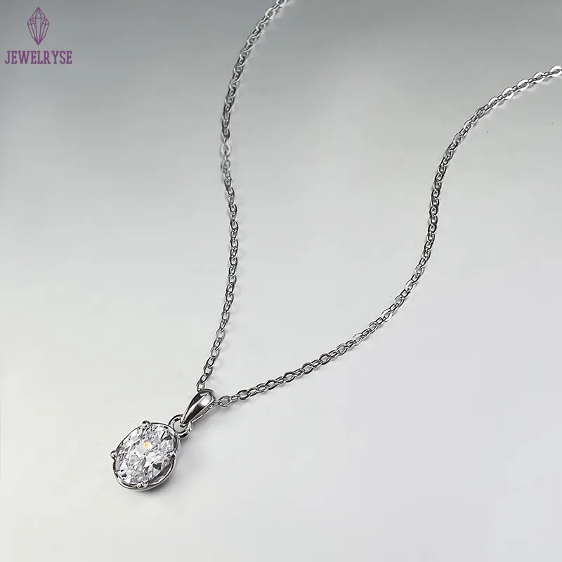 Fine Jewelry Oval Pendant Simple Real 925 Sterling Silver White Moissanite Diamond Party Elegant Party Women Clavicle Beach Necklace