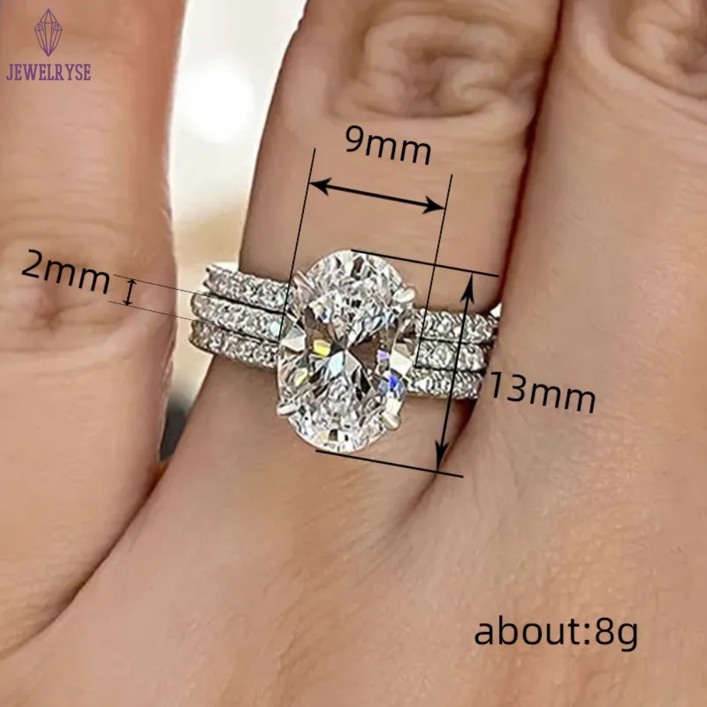 3PCS Wedding Rings Set Stunning Gorgeous Luxury Jewelry 925 Sterling Silver Fill Oval Cut White Large 5A Cubic Zircon Party Top Sell Women Engagement 