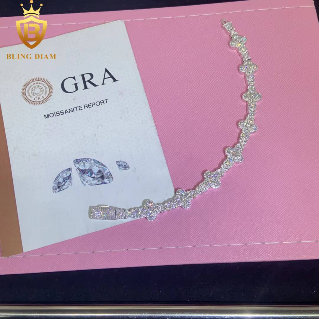 Hot Saling Fashion 10mm 925 Silver Chain Moissanite Cuban Bracelet Men Women Hip Hop Style Pass Diamond Tester GRA Certification