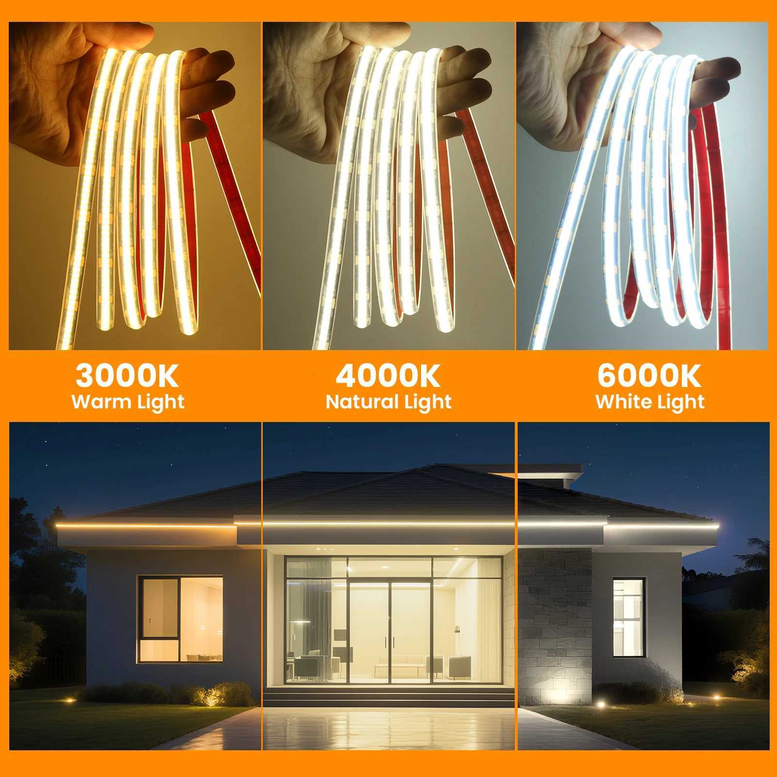 12V 24V COB LED Strip 320LEDs/m 8mm Flexible LED Tape Ribbon for Room Decor 3000K 4000K 6000K IP68 Waterproof Rope Lamp M251129