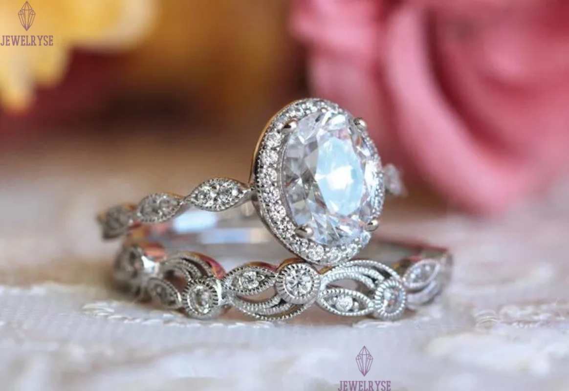 New Arrival Vintage Fashion Jewelry 925 Sterling Silver Rose Gold Fill Oval Cut White Topaz CZ Diamond Women Wedding Bridal Ring Set Gift