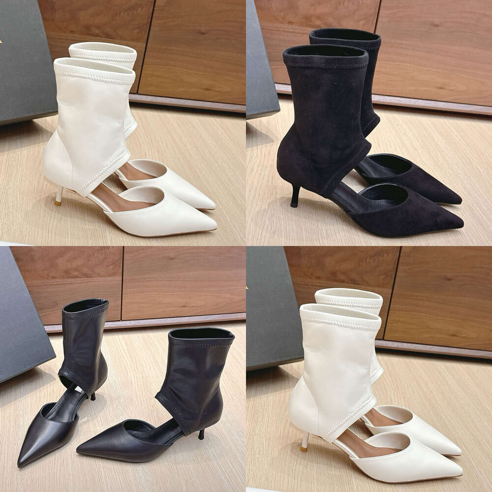 Designer shoe woman Stilettos Black fashion Boots 2025 new Stretch leather Suede hollow-out style Womens Pointy Ankle boots Middle heel booties Ladg boot