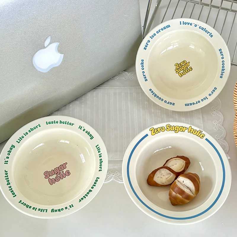 Luxury High Appearance Ceramic Dining Bowl Ins Style Letter Versatile Dessert Round Tableware Korean Household Breakfast Milk Bowls Y251129