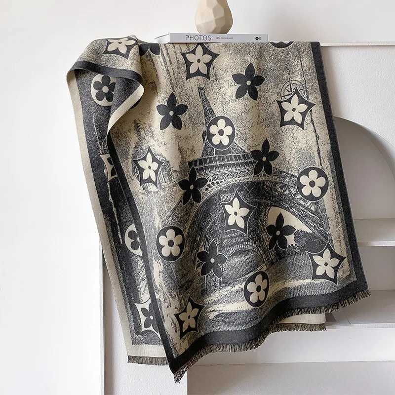 Luxury retro style Eiffel Tower comfortable warm chunky scarf autumn and winter new Mujer Femme Foulard BufandaJ251129