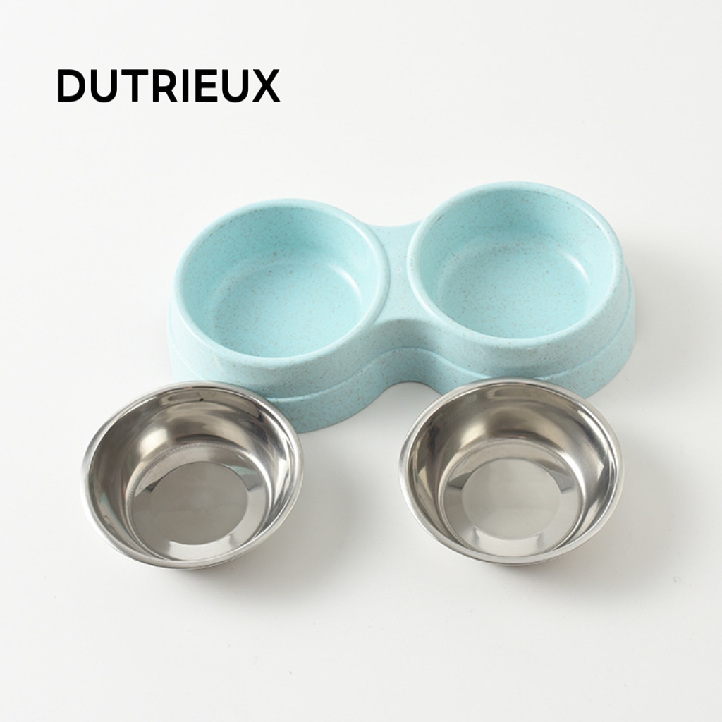 H1627 Double water bowl for pets, stainless steel dog food bowl, cat and dog water feeder in one.