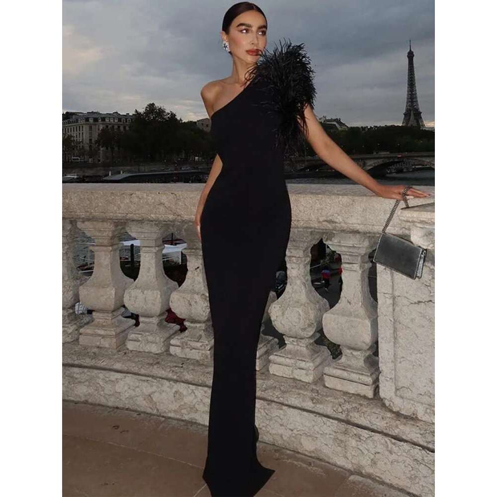 Dulzura Black Sleeveless One Shoulder Maxi For Women Bodycon Sexy Party Elegant Long Dress Birthday Evening Outfit