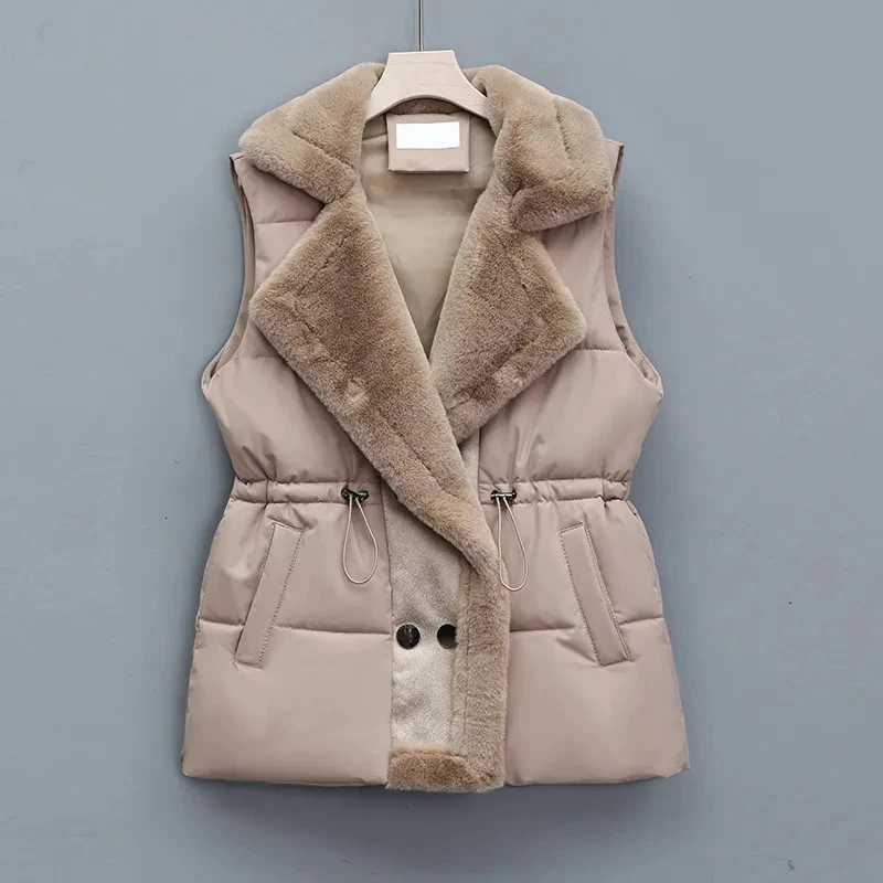 Fur fur integrated Down cotton Vest Jacket Womens 2025 New Autumn Winter Fashion Suit collar Waistcoat Female Short JacketsT251129
